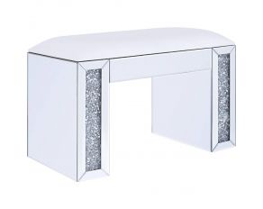 Noralie Mirrored Vanity Stool with Faux Diamonds in Bone Finish