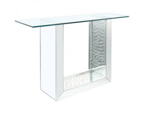 Nysa Sled Base Accent Table in Mirrored and Faux Crystals