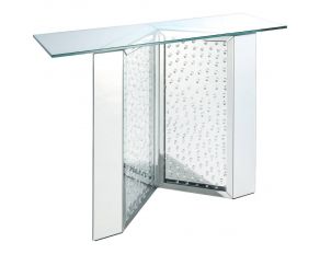 Nysa V Shape Base Accent Table in Mirrored and Faux Crystals