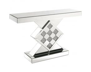 Noralie Mirrored Accent Console Table with Pedestal Base and Faux Diamonds