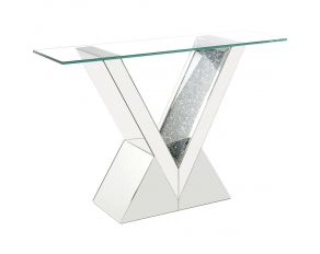 Noralie Mirrored Accent Console Table with Clear Glass Top