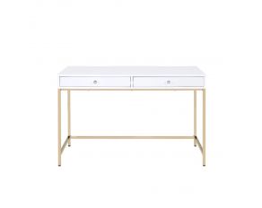 Ottey 2 Drawer Desk in White High Gloss and Gold