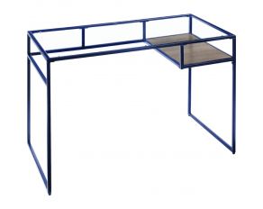 Yasin Rectangular Writing Desk in Blue and Glass