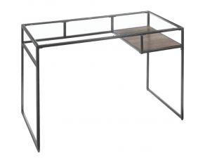 Yasin Rectangular Writing Desk in Gray and Glass