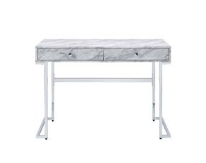 Tigress Writing Desk in White Printed Faux Marble and Chrome Finish