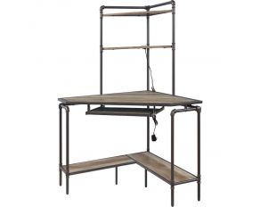 Deliz Corner Computer Desk with Hutch in Sand Gray