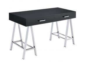 Coleen Rectangular Writing Desk with USB Port in High Gloss Black