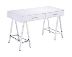 Coleen Rectangular Writing Desk with USB Port in High Gloss White