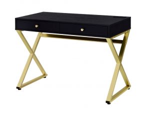 Coleen Rectangular Writing Desk with USB Port in Black and Brass Finish