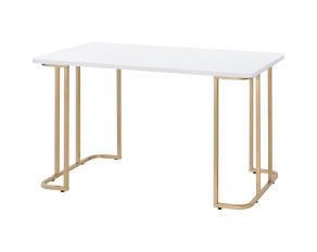 Estie Writing Desk in White and Gold Finish