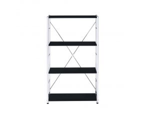 Tennos 42 Inch Bookshelf in Black and Chrome Finish