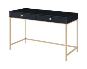 Ottey Writing Desk in Black High Gloss and Gold Finish