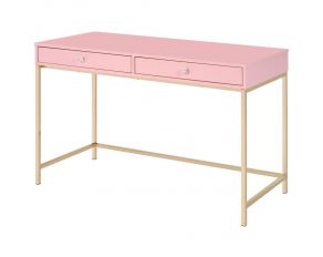 Ottey Writing Desk in Pink High Gloss and Gold Finish