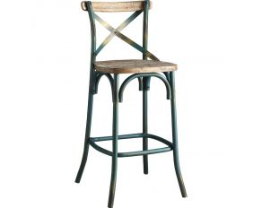 Zaire Bar Stool in Antique Turquoise and Antique Oak