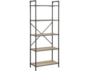 Itzel 5 Shelves Bookcase in Antique Oak and Sandy Gray