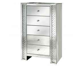 Nysa 5 Drawers Rectangular Chest in Mirrored and Faux Crystals