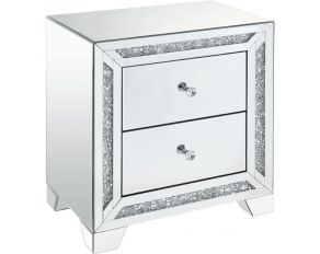 Noralie Mirrored 2 Drawer Accent Night Table with Faux Diamonds