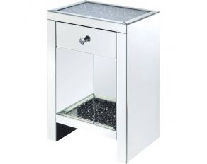 Noralie Mirrored 1 Drawer Accent Night Table with Faux Diamonds