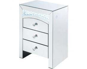 Nysa Mirrored Accent Night Table with LED and Faux Crystals