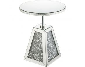 Noralie Mirrored Round Accent Table with Faux Diamonds