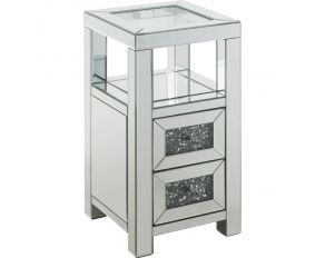 Noralie Mirrored 2 Drawer Accent Table with Faux Diamond Inlays