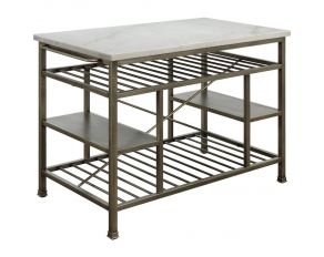 Lanzo Kitchen Island with Marble Top in Antique Pewter Finish