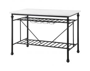 Mera Kitchen Island with White Marble Top in Gray Finish