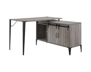 Zakwani L-Shape Writing Desk in Gray Oak and Black Finish