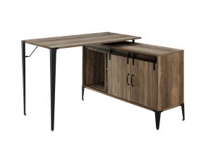 Zakwani L-Shape Writing Desk in Rustic Oak and Black Finish