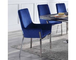 Cambrie Set of 2 Sides Chairs in Blue and Mirrored Silver Finish