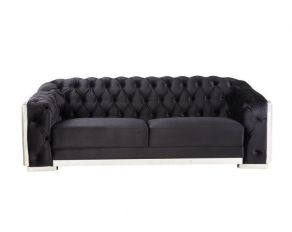 Pyroden Sofa in Black Velvet and Chrome Finish