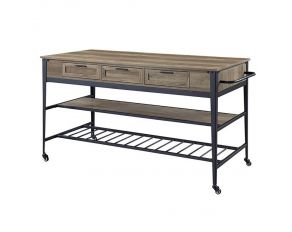 Macaria 64 Inch Kitchen Island in Rustic Oak and Black Finish