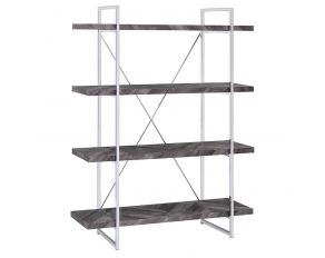 Grimma 4-Shelf Bookcase in Rustic Grey Herringbone