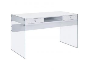 Dobrev 2-Drawer Writing Desk in Glossy White And Clear