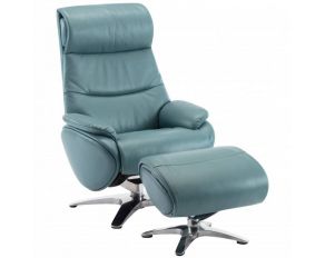 Adler Pedestal Recliner with Ottoman in Capri Blue