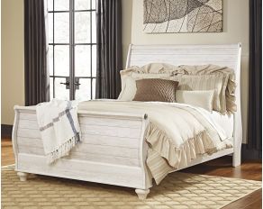 Willowton Queen Sleigh Bed in Whitewash