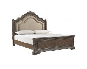 Charmond California King Upholstered Sleigh Bed in Dark Brown