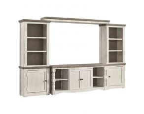 Havalance 4 Piece Entertainment Center in Vintage White and Weathered Gray