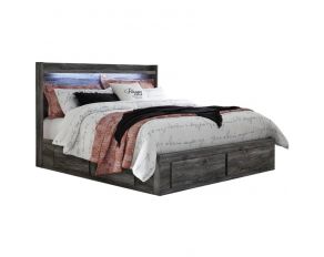 Baystorm King Panel Bed with 4 Storage Drawers in Smoky Gray