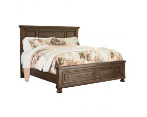 Flynnter California King Panel Bed with 2 Storage Drawers in Tobacco Brown