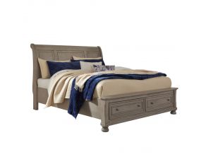 Lettner King Sleigh Bed with 2 Storage Drawers in Light Gray