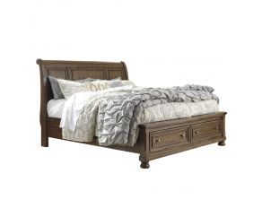 Flynnter Queen Sleigh Bed with 2 Storage Drawers in Tobacco Brown