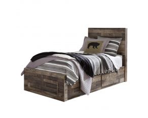 Derekson Twin Panel Bed with 2 Storage Drawers in Multi Gray