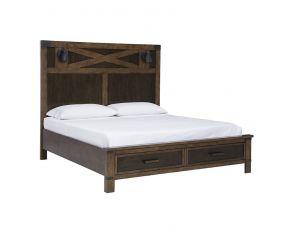 Wyattfield Queen Panel Bed with Storage in Walnut Brown with Dark Burnt Umber