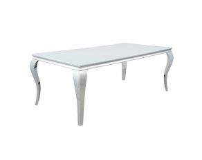 Carone Rectangular Glass Top Dining Table in White And Chrome