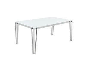 Pauline Rectangular Dining Table With Metal Leg in White And Chrome