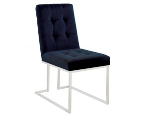 Upholstered Dining Chairs in Ink Blue And Chrome