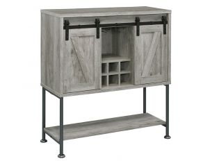 Sliding Door Bar Cabinet With Lower Shelf in Grey Driftwood