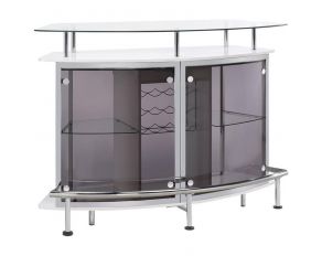 Crescent Shaped Glass Top Bar Unit with Drawer in White High Gloss