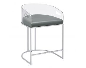 Acrylic Back Counter Height Stools in Grey And Chrome